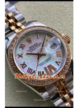 Rolex Datejust 28MM Réplica Suiza en Caja 904L Oro Rosado de Dos Tonos Dial Perla - Réplica a Espejo 1:1