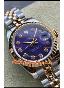 Rolex Datejust 28MM Réplica Suizo en Caja de Dos Tonos Oro Rosado 904L en Dial Morado- Réplica a Espejo 1:1
