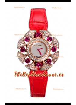 Bvlgari Divas's Edición Dream Relon Caja en Oro Rosado - Bisel pavimentado Diamantes Réplica Suiza