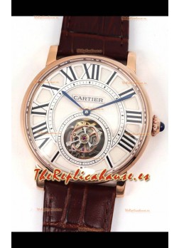 Rotonde De Cartier Flying Tourbillon Reloj Réplica Suizo en Caja de Oro Rosado