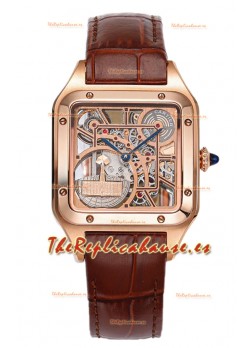 Cartier Santos Dumont Reloj Skeleton Oro Rosado Correa en Piel Marrón 43.5MM