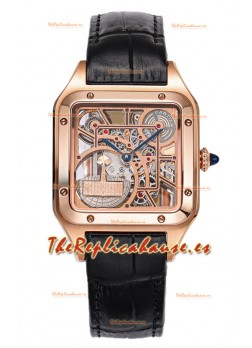 Cartier Santos Dumont Reloj Skeleton Oro Rosado Correa Piel Negra 43.5MM