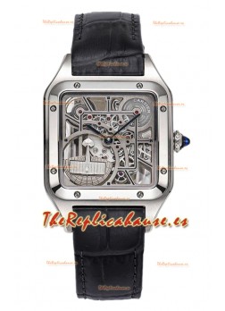 Cartier Santos Dumont Reloj Skeleton Acero Inoxidable  Correa Piel Negra 43.5MM