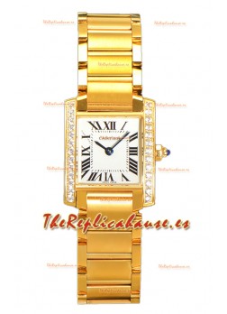 Cartier Tank Francaise Oro Amarillo Bisel Diamantes Reloj Réplica de Cuarzo Suizo 25.70MM