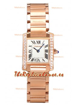 Cartier Tank Francaise Oro Rosado Bisel de Diamantes Reloj Réplica de Cuarzo Suizo 25.70MM 