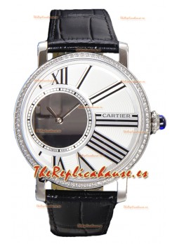 Rotonde De Cartier Caja en Acero Inoxidable - Correa Piel Reloj Réplica Cuarzo Suizo