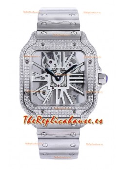 Santos De Cartier Reloj con Dial Skeleton - Bisel Diamante Caja y Correa en Acero Réplica Suiza