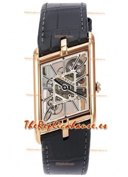 Cartier Tank Asymétrique Reloj en Caja Oro Rosado con Correa de Piel Réplica Suiza