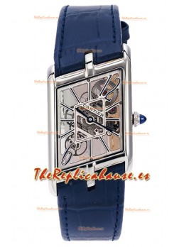 Cartier Tank Asymétrique Caja Acero Inoxidable Correa Azul Reloj en Correa de Piel Réplica Suiza
