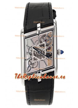 Cartier Tank Asymétrique Reloj en Caja de Acero Inoxidable con Correa de Piel Réplica Suiza