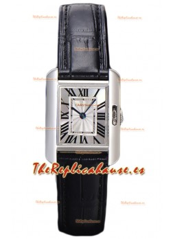 Cartier Tank Anglaise Stainless Steel Watch in Black Leather Strap Swiss Quartz Watch 30MM