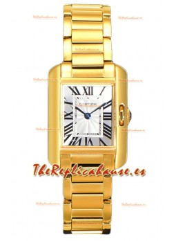 Cartier Tank Anglaise Reloj de Oro Amarillo en Correa de Acero Reloj Suizo de Cuarzo 30MM 