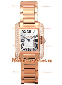 Cartier Tank Anglaise Rose Gold Watch in Steel Strap Bisel Diamantes Swiss Quartz Watch 30MM