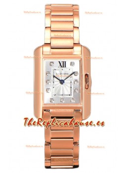 Cartier Tank Anglaise Rose Gold Watch in Steel Strap Diamonds Markers Swiss Quartz Watch 30MM