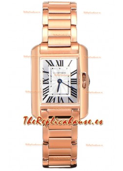 Cartier Tank Anglaise Reloj de Oro Rosado en Correa de Acero Reloj Suizo de Cuarzo 30MM 