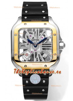 Santos De Cartier Reloj Dial Skeleton - Bisel Dos Tonos Correa Goma