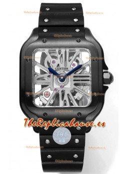 Santos De Cartier Reloj Dial Skeleton - Caja revestida en DLC Correa de Goma