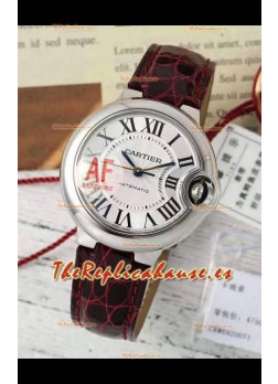 Ballon De Cartier Suizo Automático Calidad Espejo 1:1 Correa Marrón 33MM en Caja Acero