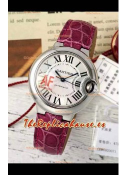 Ballon De Cartier Suizo Automático Calidad Espejo 1:1 Correa Rosa 33MM en Caja Acero
