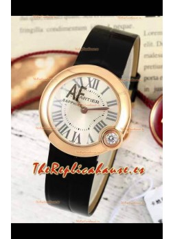 Ballon Blanc De Cartier Reloj Réplica Cuarzo Suizo Caja Oro Rosado Correa Piel