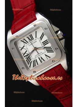 Cartier Santos De Cartier Reloj Réplica a Espejo 1:1 Correa Roja 33MM Reloj de Mujeres