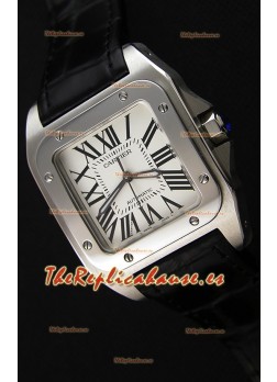 Cartier Santos De Cartier Reloj Réplica a Espejo 1:1 Correa Negra 33MM Reloj de Mujeres