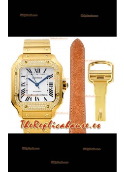 Cartier "Santos De Cartier" Mens XL Reloj Réplica a Espejo 1:1 Caja en Oro Amarillo