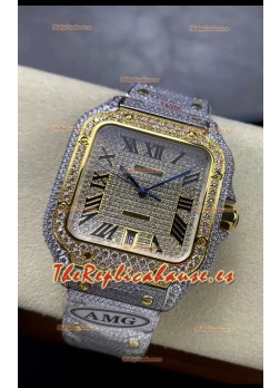 Cartier "Santos De Cartier" Acero 904L Diamantes Dial Romano Répilca a Espejo 1:1 - 40MM - Diamantes Genuinos