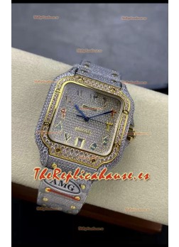 Cartier "Santos De Cartier" Acero 904L Diamantes Coloreados Dial Árabe Réplica Espejo 1:1 - 40MM - Diamantes Genuinos