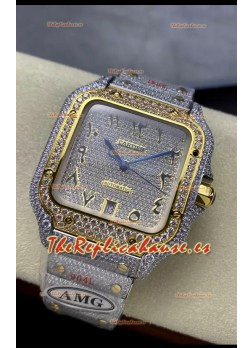Cartier "Santos De Cartier" Acero 904L Diamantes Dorados Dial Árabe Réplica Espejo 1:1 - 40MM - Diamantes Genuinos