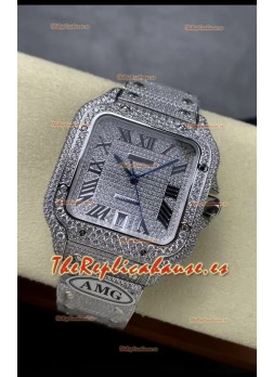 Cartier "Santos De Cartier" Acero 904L Diamantes Dial Romano Répilca a Espejo 1:1 - 40MM - Diamantes Genuinos
