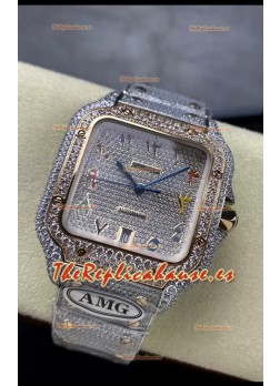 Cartier "Santos De Cartier" Acero 904L Diamantes Coloreados Dial Árabe Réplica Espejo 1:1 - 40MM - Diamantes Genuinos