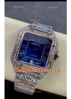 Cartier "Santos De Cartier" Dos Tonos Dial Azul Réplica a Espejo 1:1 - 40MM - Diamantes Genuinos