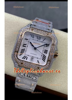 Cartier "Santos De Cartier" Dos Tonos Dial Blanco Réplica a Espejo 1:1 - 40MM - Diamantes Genuinos