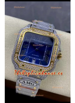 Cartier "Santos De Cartier" Dos Tonos Dial Azul Réplica a Espejo 1:1 - 40MM - Diamantes Genuinos