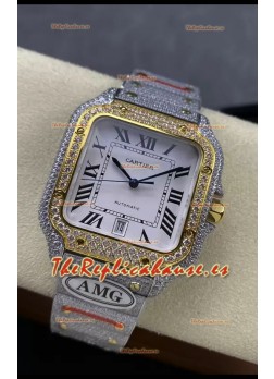 Cartier "Santos De Cartier" Dos Tonos Dial Blanco Réplica a Espejo 1:1 - 40MM - Diamantes Genuinos