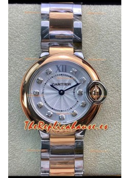 Ballon De Cartier de Cuarzo Suizo Calidad a Espejo 1:1 28MM Caja Oro Rosado en Dos Tonos