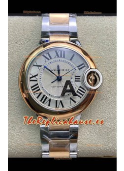 Ballon De Cartier Suizo Automático Calidad a Espejo 1:1 33MM Caja Oro Rosado en Dos Tonos