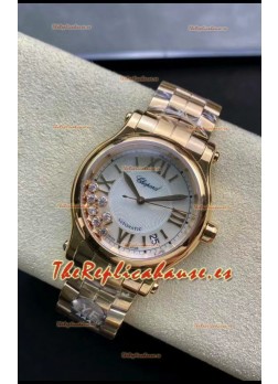Chopard Happy Sport Reloj Espejo 1:1 Suizo Automático Reloj Réplica 36MM en Caja Oro Rosado Dial Blanco