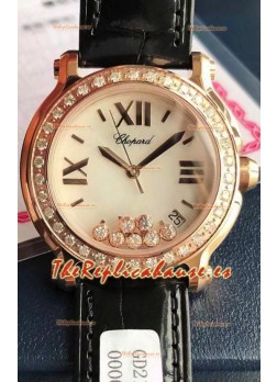 Chopard Happy Oro Rosado Reloj Cuarzo Suizo Replica a Espejo 1:1 - Diamantes Genuinos