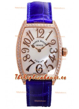 Franck Muller Cintree Curvex Dial Madre Perla Reloj Chapado en Oro Rosado - Correa Morada