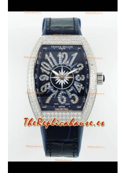 Franck Muller Vanguard V32 Dial Azul - Caja Diamantes Reloj Réplica Suiza