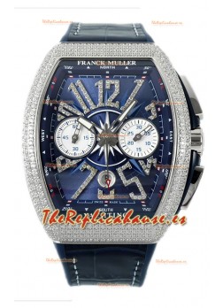 Franck Muller Vanguard V45 Chronograph Acero 904L Dial Azul con Diamantes Reloj Suizo
