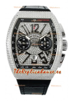 Franck Muller Vanguard V45 Cronógrafo Acero 904L Diamantes Incrustados en Dial Réplica Suiza
