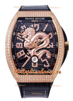 Franck Muller Vanguard Yachting Dragon V45 Dial Negro en Bisel Dorado Diamantes Réplica Suiza