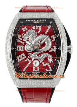 Franck Muller Vanguard Yachting Dragon V45 Dial Rojo Bisel Dorado Diamantes Réplica Suiza