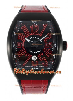 Franck Muller Vanguard en Caja Revestida DLC Dial Negroi Réplica Suiza Correa Roja 