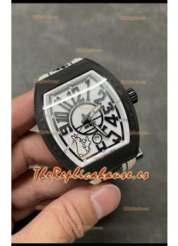 Franck Muller Edición "Fr2nck" Vanguard Rabbit Reloj Réplica Suizo en Caja de Carbono Negro