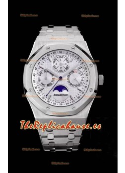 Audemars Piguet Royal Oak Calendario Perpetuo Reloj Réplica Suizo Caja de Acero Dial Blanco