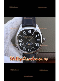 Drive De Cartier Reloj Réplica a espejo 1:1 Edición Moonphase en Acero Inoxidable - Dial Marrón